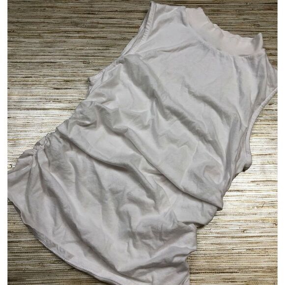 DD-69 Something Navy ruched moc neck sleeveless top WHITE size S uec - Picture 1 of 1